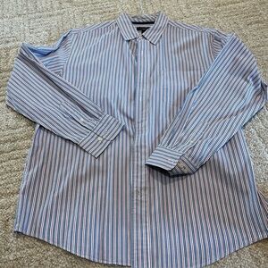 Club Room Men’s Large Shirt Red White Blue Striped Cotton Point Collar